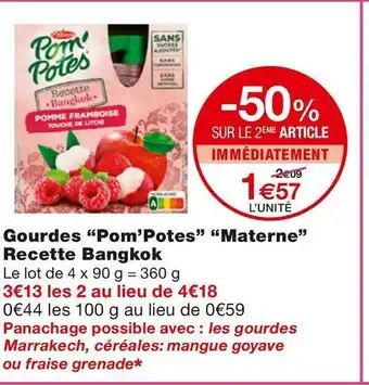 Monoprix Materne gourdes “pom’potes” recette bangkok offre