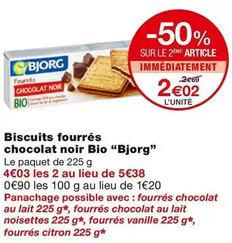 Monoprix Bjorg biscuits fourrés chocolat noir bio offre