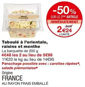Monoprix Taboulé à l’orientale, raisins et menthe offre