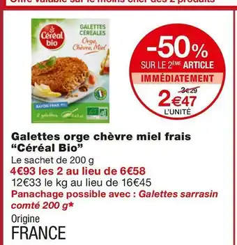 Monoprix Céréal bio galettes orge chèvre miel frais offre