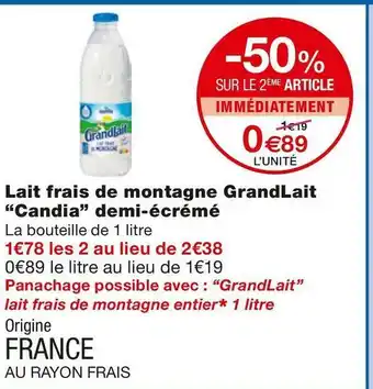 Monoprix Candia lait frais de montagne grandlait demi-écrémé offre