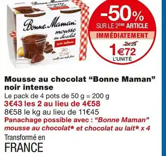 Monoprix Bonne maman mousse au chocolat noir intense offre