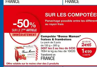 Monoprix Bonne maman compotée fraises & framboises offre