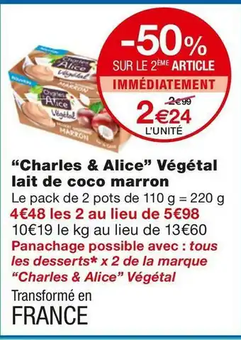 Monoprix Charles et alice végétal lait de coco marron offre