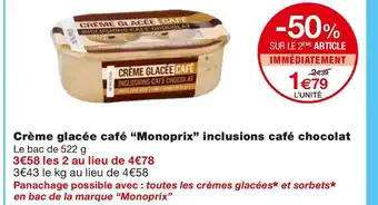 Monoprix Monoprix crème glacée café inclusions café chocolat offre