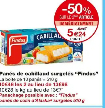 Monoprix Findus panés de cabillaud surgelés offre