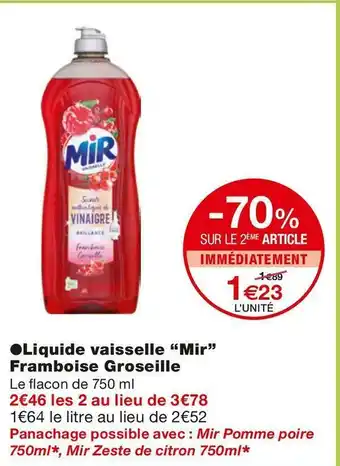 Monoprix Mir liquide vaisselle framboise groseille offre