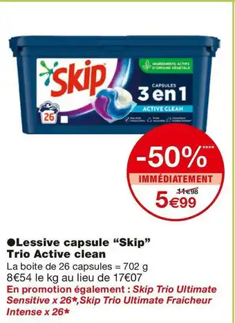Monoprix Skip lessive capsule trio active clean offre