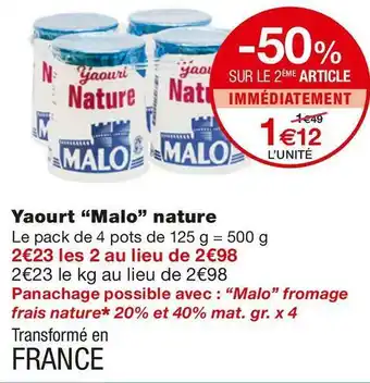 Monoprix Malo yaourt nature offre