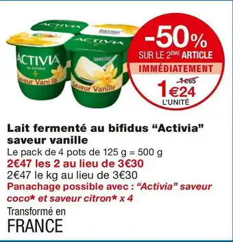 Monoprix Activia lait fermenté au bifidus saveur vanille offre