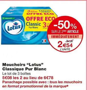 Monoprix Lotus mouchoirs classique pur blanc offre