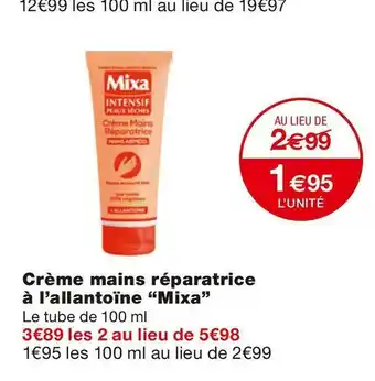 Monoprix Mixa crème mains réparatrice à l’allantoïne offre