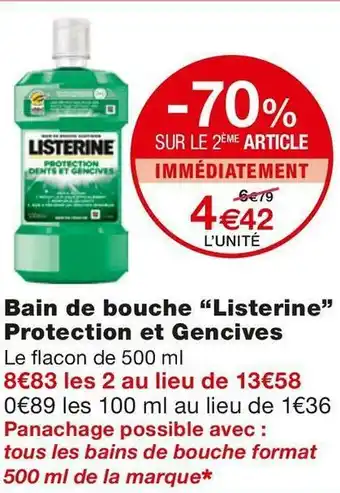 Monoprix Listerine bain de bouche protection et gencives offre