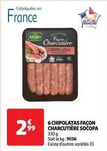 Auchan Supermarché Socopa - 6 chipolatas façon charcutière offre