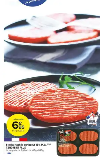 Carrefour Market Tendre et plus steaks hachés pur boeuf 15% m.g. offre