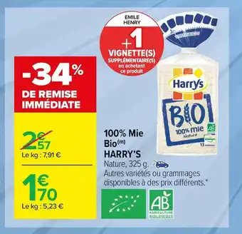 Carrefour Market Harry’s 100% mie bio offre