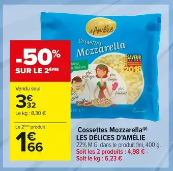 Carrefour Market Les délices d’amélie cossettes mozzarella offre