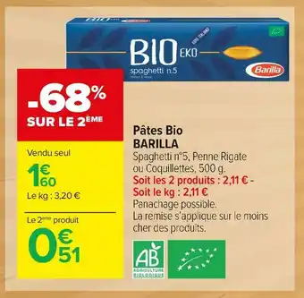 Carrefour Market Barilla pâtes bio offre