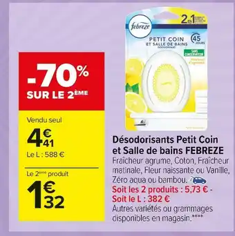 Carrefour Market Febreze désodorisants petit coin et salle de bains offre