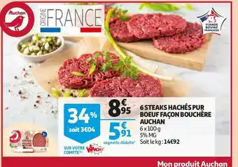 Auchan Auchan 6 steaks hachés pur boeuf offre