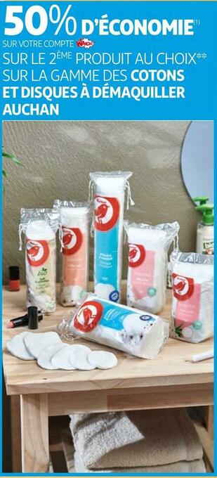 Auchan Auchan bon plan sur la gamme des cotons et disques à démaquiller auchan offre