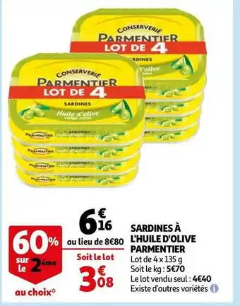 Auchan Parmentier sardines à l'huile d'olive offre