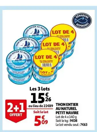 Auchan Petit navire thon entier au naturel offre