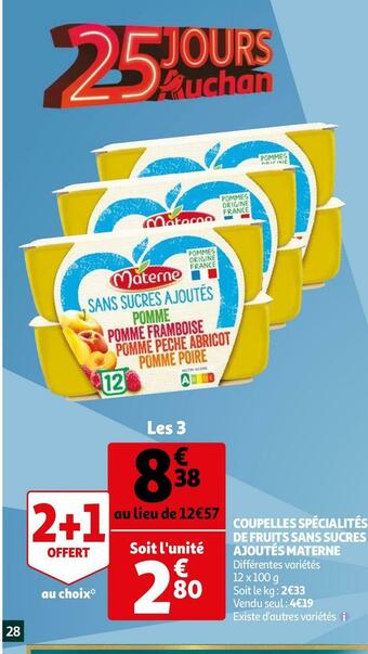 Auchan Materne coupelles spécialités de fruits sans sucres ajoutés offre