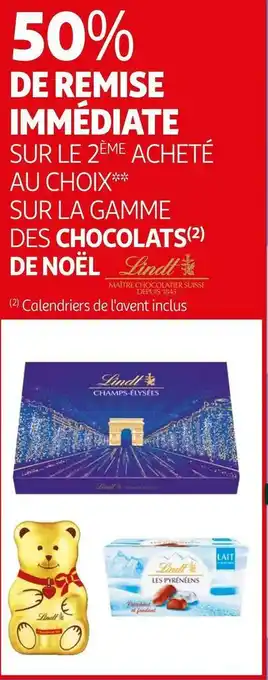 Auchan Lindt bon plan sur la gamme des chocolats de noël de la marque lindt offre