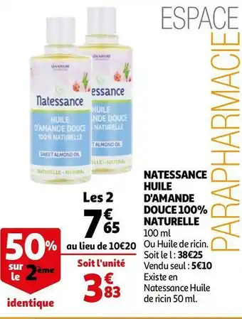 Natessance huile d'amande douce 100% naturelle