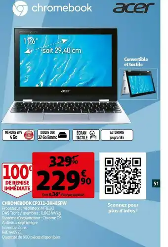 Auchan Acer chromebook cp311-3h-k5fw offre