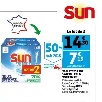 Auchan Sun tablettes lave vaisselle tout en 1* offre