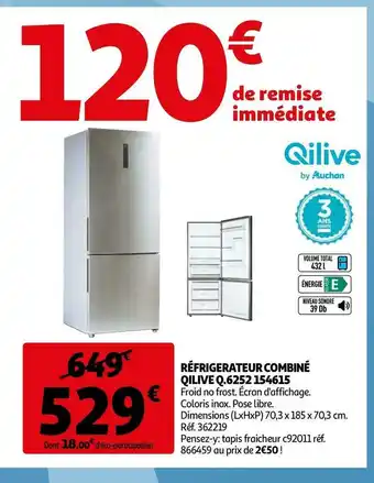 Auchan Qilive réfrigerateur combiné q.6252 154615 offre