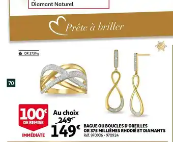Auchan Bague ou boucles d’oreilles or 375 millièmes rhodié et diamants offre