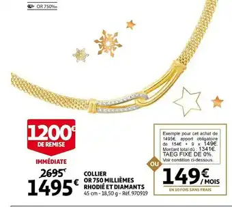 Auchan Collier or 750 millièmes rhodié et diamants offre