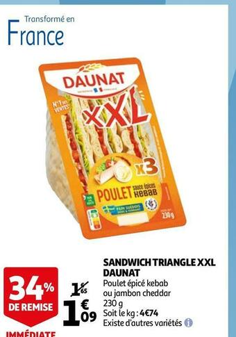 Auchan Daunat sandwich triangle xxl offre