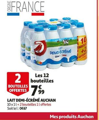 Auchan Auchan lait demi-écrémé offre
