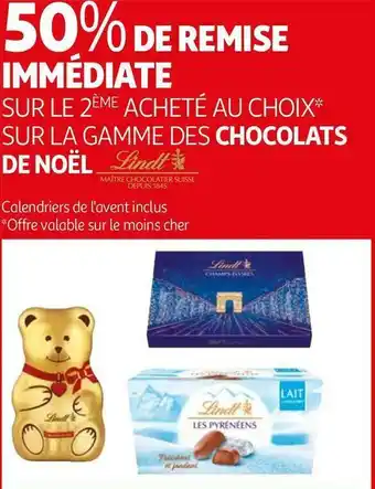 Auchan Lindt bon plan sur la gamme des chocolats de noël de la marque lindt offre