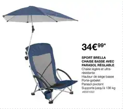 SPORT BRELLA CHAISE BASSE AVEC PARASOL RÉGLABLE
