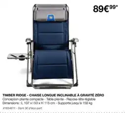 Costco TIMBER RIDGE - CHAISE LONGUE INCLINABLE À GRAVITÉ ZÉRO offre