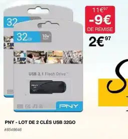 Costco PNY - LOT DE 2 CLÉS USB 32GO #8549646 offre