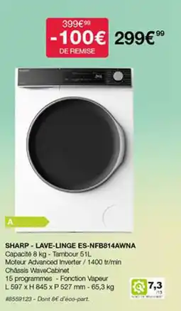Costco SHARP - LAVE-LINGE ES-NFB814AWNA Capacité 8 kg-Tambour 51L offre