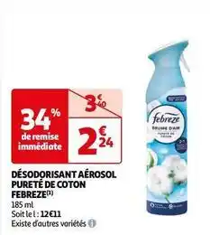 Auchan Febreze - désodorisant aérosol pureté de coton offre