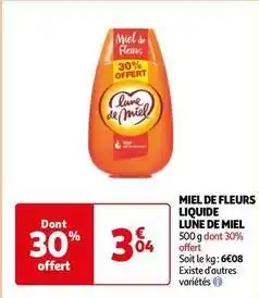 Auchan Supermarché Lune de miel - miel de fleurs liquide offre