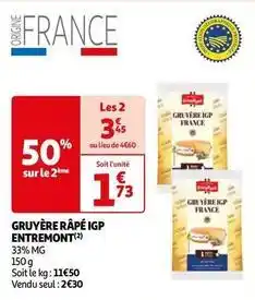 Auchan Entremont - gruyère râpé igp offre