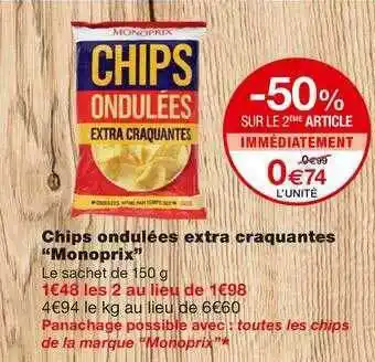 Monoprix Chips Ondulées Extra Craquantes offre