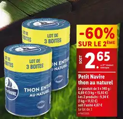 Lidl Petit Navire thon au naturel offre