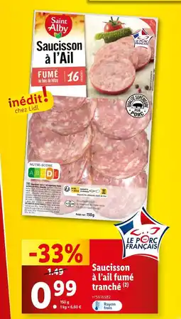 Lidl Saint Alby Saucisson à l’ail fumé tranché offre