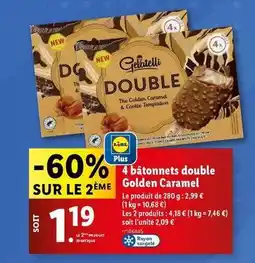 Lidl Gelatelli - 4 bâtonnets double golden caramel offre