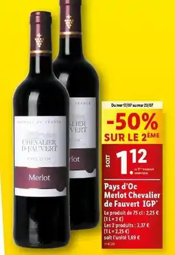 Lidl Chevalier de fauvert - pays d'oc merlot igp offre